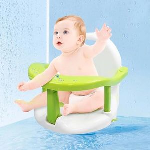 Scaunel de baie pentru bebelusi Little Mom Grey, pliabil, design ergonomic cu spatar si maner de transport, fixare cu ventuze, dimensiune 32 x 32 x 28 cm imagine