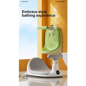 Scaun de baie bebelusi Little Mom Green, cu spatar si ghidon de sustiere, afisaj de temperatura integrat, margini rotunjite si fixare cu ventuze, compatibilitate universala, dimensiune 37 x 27.2 x 20.6 cm imagine