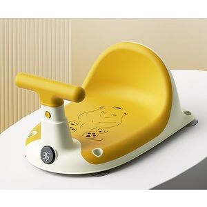 Scaun de baie bebelusi Little Mom Yellow, cu spatar si ghidon de sustiere, afisaj de temperatura integrat, margini rotunjite si fixare cu ventuze, compatibilitate universala, dimensiune 37 x 27.2 x 20.6 cm imagine