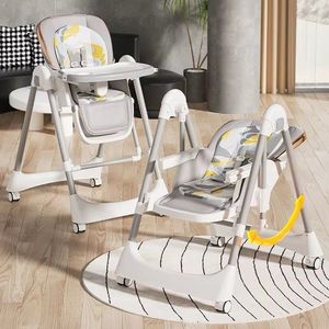 Scaun de masa pentru bebelusi Little Mom Grey, pliabil, multifunctional cu functie de balansoar, spatar reglabil, centura de siguranta si suport pt picioare, design ergonomic, structura piramidala cu roti, 61.5 x 83 x 98 cm imagine