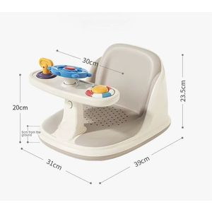 Scaunel de baie pentru copii Little Mom Cream Sailor, ghidon de sustinere echipat cu jucarii sonore, design ergonomic cu spatar, husa detasabila din cauciuc, fixare cu ventuze, dimensiune 20 x 39 x 23.5 cm imagine