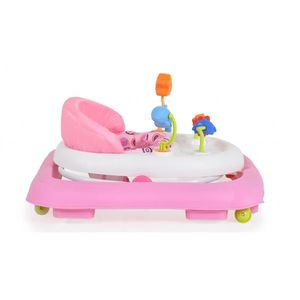 Premergator pliabil pentru copii Moni Eko Pink cu inaltime sezut reglabil, spatar inalt si confortabil, panou cu jucarii, roti pivotante si protectii cauciucate siguranta praguri imagine