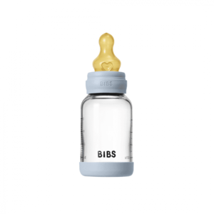 Set complet biberon din sticla anticolici cu tetina din latex, flux lent, 120 ml, Baby Blue imagine