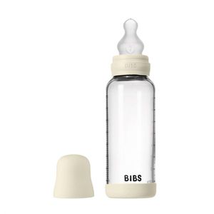 Set complet biberon din sticla anticolici cu tetina din silicon, flux mediu, 240 ml, Ivory imagine