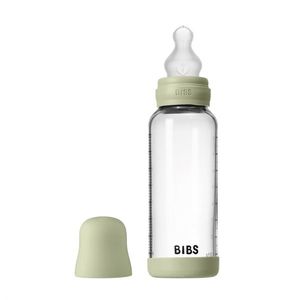 Set complet biberon din sticla anticolici cu tetina din silicon, flux mediu, 240 ml, Sage imagine