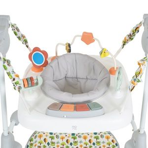 Jumper pentru copii Moni Hop Gri cu inaltime reglabila, sezut rotativ 360 grade, Panou muzical cu taste, Jucarii cu diferite forme, culori si texturi, Recomandat copii peste 6 luni si greutatea de pana la 12 kg imagine