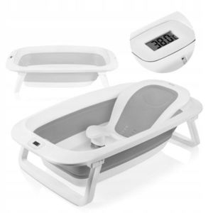 Cadita pliabila, Lionelo, Bubble, Suport anatomic si dop incluse, Cu termometru, Capacitate 50 l, 85 x 50 cm, Gri imagine