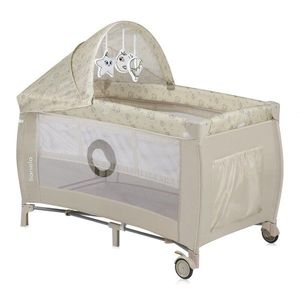 Patut pliabil, Lionelo, Sven Plus, 120x60 cm, Cu doua nivele, Cu arcada jucarii, masuta de infasat, vibratii, melodii, conform cu standardele europeane de securitate EN716 si EN12221, Bej Latte imagine