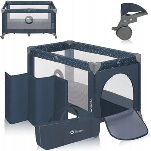 Patut pliabil, Lionelo, Stefi, Cu un nivel, Cu intrare laterala cu fermoar, 2 roti, 120x60 cm, Conform cu standardul european de securitate EN 716, Albastru imagine