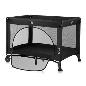 Patut pliabil, Lionelo, Laura, 102 x 74 cm, Cu doua nivele, Functie de tarc, Cu roti, Include salteluta si geanta de transport, Pereti din plasa, Deschidere laterala, Pana la 15 kg, 0 luni +, Negru imagine
