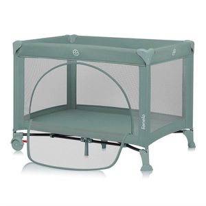 Patut pliabil, Lionelo, Laura, 102 x 74 cm, Cu doua nivele, Functie de tarc, Cu roti, Include salteluta si geanta de transport, Pereti din plasa, Deschidere laterala, Pana la 15 kg, 0 luni +, Verde imagine