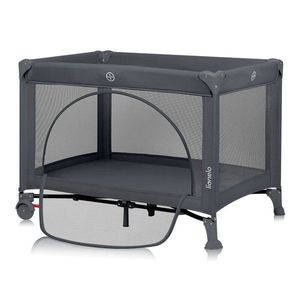 Patut pliabil, Lionelo, Laura, 102 x 74 cm, Cu doua nivele, Functie de tarc, Cu roti, Include salteluta si geanta de transport, Pereti din plasa, Deschidere laterala, Pana la 15 kg, 0 luni +, Gri imagine