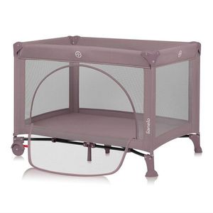 Patut pliabil, Lionelo, Laura, 102 x 74 cm, Cu doua nivele, Functie de tarc, Cu roti, Include salteluta si geanta de transport, Pereti din plasa, Deschidere laterala, Pana la 15 kg, 0 luni +, Roz imagine