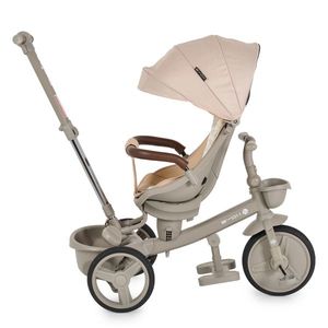 Tricicleta pentru copii Byox Fusion Beige, Maner parental reglabil pe inaltime, Scaun rotativ la 360 grade, Spatar reglabil cu pozitie somn, Ghidon pliabil, Roti din PU, Frana, Husa moale, 2 tipuri de suport picioare, Bara detasabila imagine