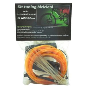 Kit fir luminos el wire pentru tuning roti bicicleta, lungime 4 m, invertoare incluse culoare galben imagine