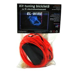Kit fir luminos el wire pentru tuning roti bicicleta, lungime 4 m, invertoare incluse culoare rosu imagine