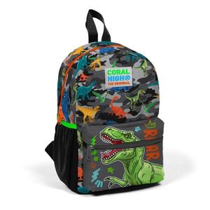 Ghiozdan cu 2 compartimente, Coral High, gri cu dinozauri imagine
