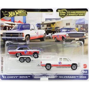 Transportator cu masinuta Hot Wheels, 63 Chevy Nova si 88 Chevy Silverado 3500, HRV42 imagine
