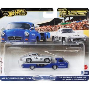 Transportator cu masinuta Hot Wheels, Mercedes-Benz Blaues Wunder si Mercedes-Benz 300 SL, HRV48 imagine