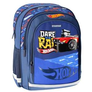 Ghiozdan pentru scoala cu un compartiment si buzunare frontale, Starpak, Hot Wheels imagine