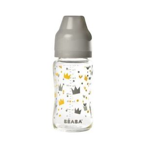Biberon din sticla cu gat larg Crown 240ml Grey imagine