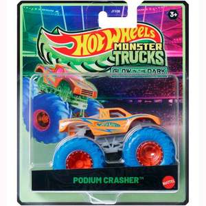 Masina Hot Wheels, Monster Truck, Glow In The Dark, Podium Crasher, JFX12 imagine