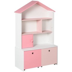 HOMCOM Raft Bibliotecă pentru Copii, Dulap Organizator cu Compartimente, Design Atractiv, Roz | Aosom Romania imagine