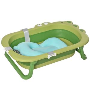 HOMCOM Cadă Pliabilă cu Suport Ajustabil Antiderapant, 80x53.9x20.8cm, Albastru Deschis/Verde, pentru Bebeluși 0-3 Ani | Aosom Romania imagine
