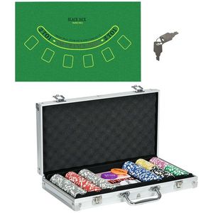 SPORTNOW Set Poker 300 Jetoane Numerotate 11g, Carcasă Aluminiu, 2 Pachete Cărți, 5 Zaruri | Aosom Romania imagine