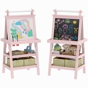 AIYAPLAY Tablă de Desen Dublă Pentru Copii 3-6 Ani, 59x48x118 cm, Roz | Aosom Romania imagine