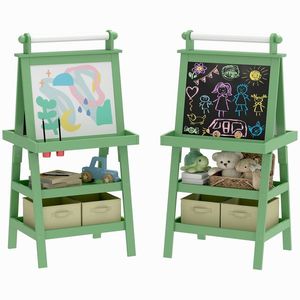 AIYAPLAY Tablă de Desen Dublă Pentru Copii 3-6 Ani, 59x48x118 cm, Verde | Aosom Romania imagine