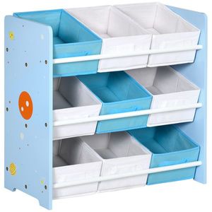 ZONEKIZ Dulap pentru Jucării cu 9 Coșuri Detasabile din Țesătură Albastru | Aosom Romania imagine