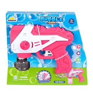 Pistol de facut baloane cu lumini si sunete, Bubble Gun, 160 ml, Roz imagine
