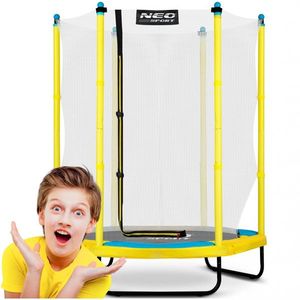 Trambulina de gradina pentru copii 140 cm 4.5ft Neo-Sport Galben, Plasa interioara, Stalpi metalici cu protectie din burete, Intrare cu fermoar si catarama, Covoras impermeabil flexibil imagine