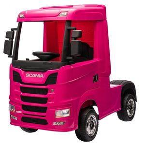 SCANIA R-SERIES, camion electric pentru copii, tractiune 4x4, 180W, 12V 14Ah, roti moi, scaun tapitat, echipare Premium, roz imagine