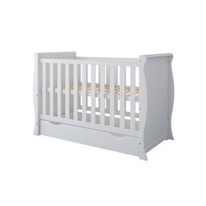 Patut din lemn 120x60 cm cu laterala detasabila , sertar si margine din silicon pentru protectie dintisori Mini Sleight White imagine