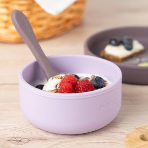 Set 4 piese vesela din silicon pentru copii, fara BPA, lavabile in masina de spalat vase Mov imagine