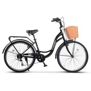 Bicicleta City Carpat C26263A NegruAlb, roti 26 inch, 7 viteze, inaltime utilizator 150-165 cm, greutate suportata 120 kg imagine