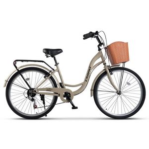 Bicicleta City Carpat C26263A BejNegru, roti 26 inch, 7 viteze, inaltime utilizator 150-165 cm, greutate suportata 120 kg imagine