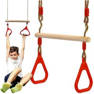 Leagan pentru copii, Kruzzel, model 2 in 1, include trapez de gimnastica si bara acrobatica din lemn, inaltime reglabila, max 100 kg imagine