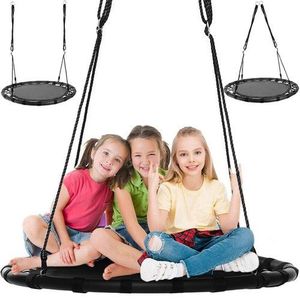 Leagan rotund tip cuib pentru copii, Kruzzel, cadru robust de 100 cm, capacitate 150 kg, black imagine