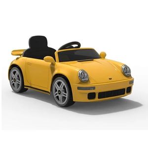 Masinuta electrica pentru copii cu licenta Porsche RUF CTR 2017 Galben cu echipare Premium, Telecomanda 2, 4G, 2 motoare x 38w, Roti EVA, Scaun din piele, Acumulator 12V, Bluetooth, Display baterie, Usi cu deschidere, Lumini LED, Muzica imagine