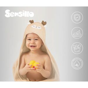 Prosop pentru bebelusi Sensillo Rabbit Pink 100x100cm cu capison, din bumbac terry de calitate, design atractiv, lavabil la 40grade imagine