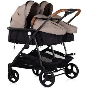 Carucior gemeni Chipolino Duo Smart 3 in 1 tiramisu, Cadru aluminiu, pliere compacta, Suspensii si frana, Spartar reglabil, accesorii incluse imagine