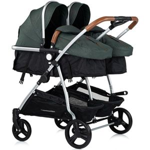 Carucior gemeni Chipolino Duo Smart 3 in 1 basil, Cadru aluminiu, pliere compacta, Suspensii si frana, Spartar reglabil, accesorii incluse imagine