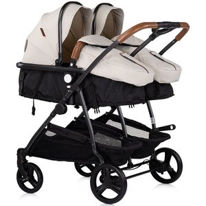 Carucior gemeni Chipolino Duo Smart 3 in 1 biscotta, Cadru aluminiu, pliere compacta, Suspensii si frana, Spartar reglabil, accesorii incluse imagine