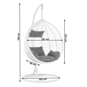 Fotoliu suspendat tip cuib oval cadru Alb si perna Gri, structura din otel, perne incluse, 103x107x195 cm, utilizare interiorexterior imagine