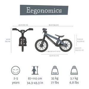 Bicicleta fara pedale Chillafish BMXie Vroom Anthracite, 12 inch, suport pentru picioare integrat, varsta 2-5 ani, scaun reglabil, anvelope EVA, greutate admisa 35 kg imagine