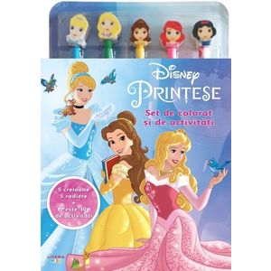 Disney, Printese, Set de colorat si de activitati, 5 creioane, 5 radiere + peste 30 de activitati imagine