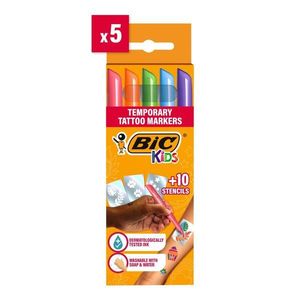 Set 5 markere si 10 sabloane pentru tatuaje temporare, Bic Kids imagine